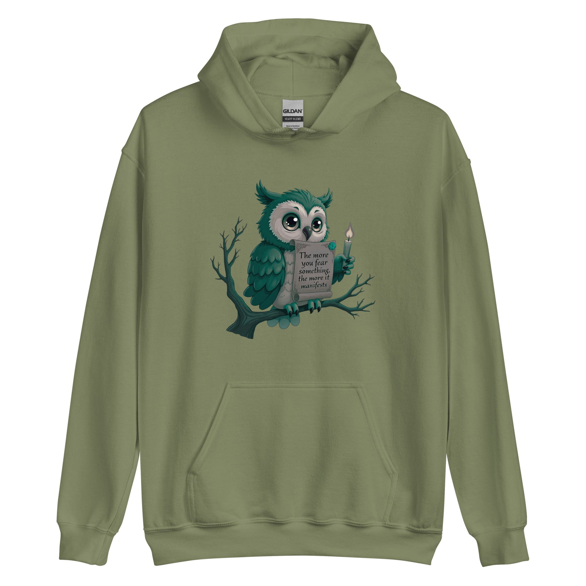 Flat lay of the owl inspiring hoodie on a clean white background.