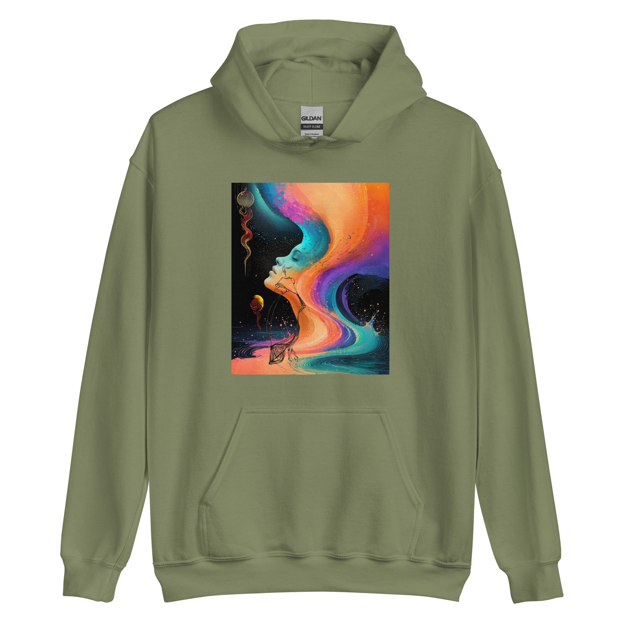 Artistic hoodie showcasing expressive colour movement and emotional storytelling