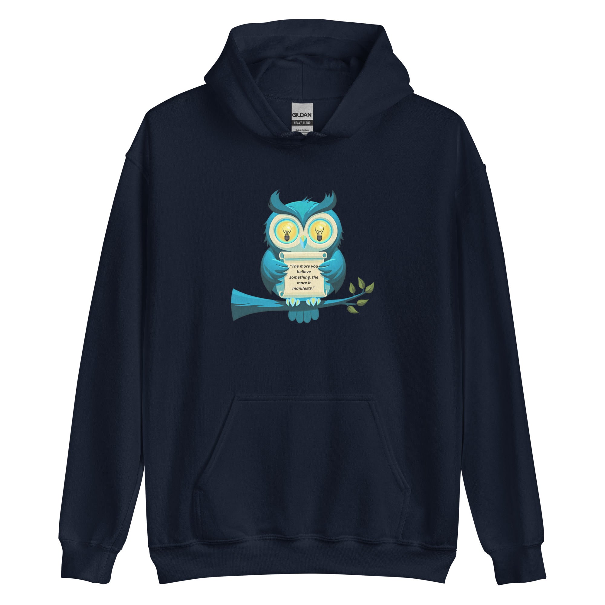 Close-up of the spacious kangaroo pouch pocket on the front of the sweatshirt.