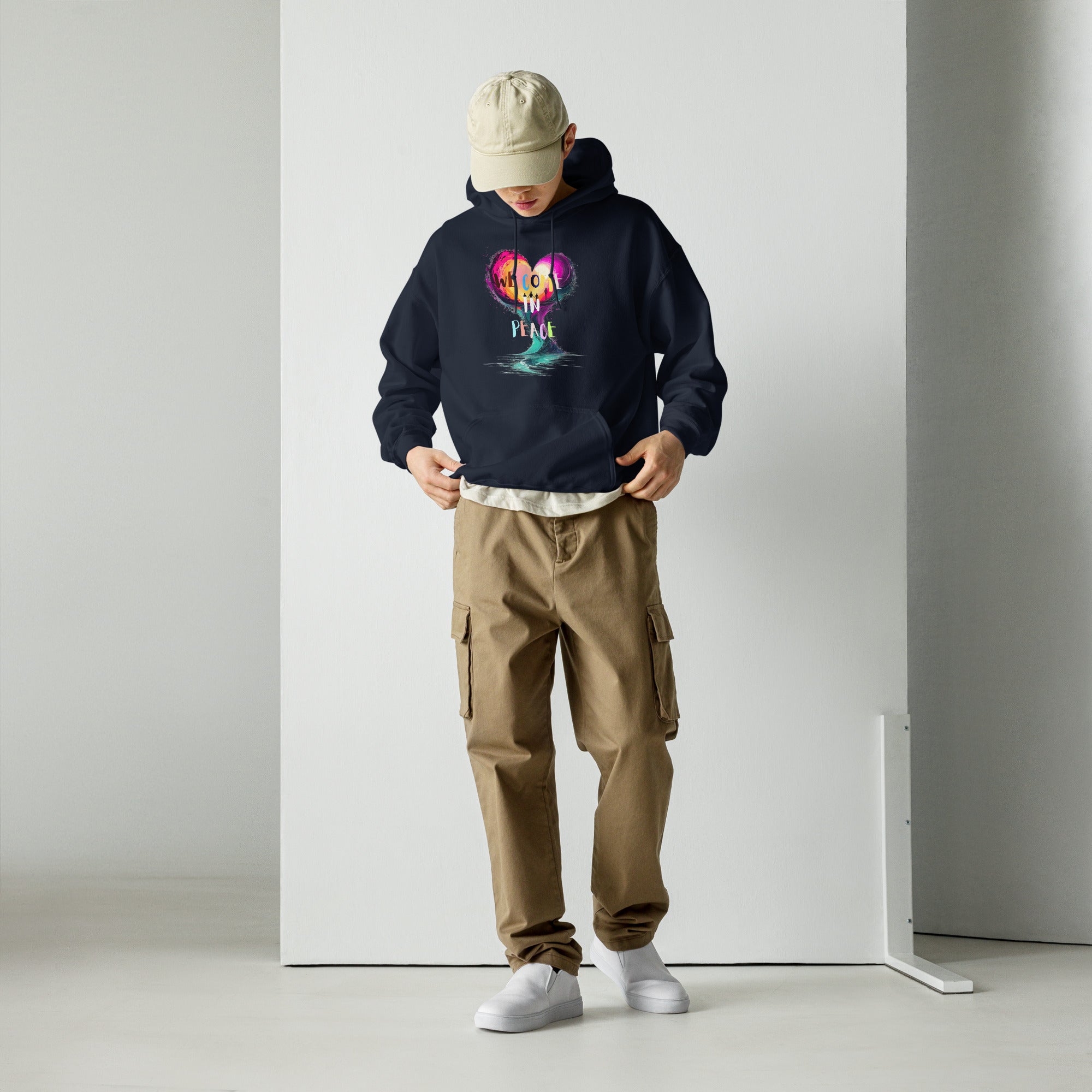 Artistic peace hoodie streetwear look