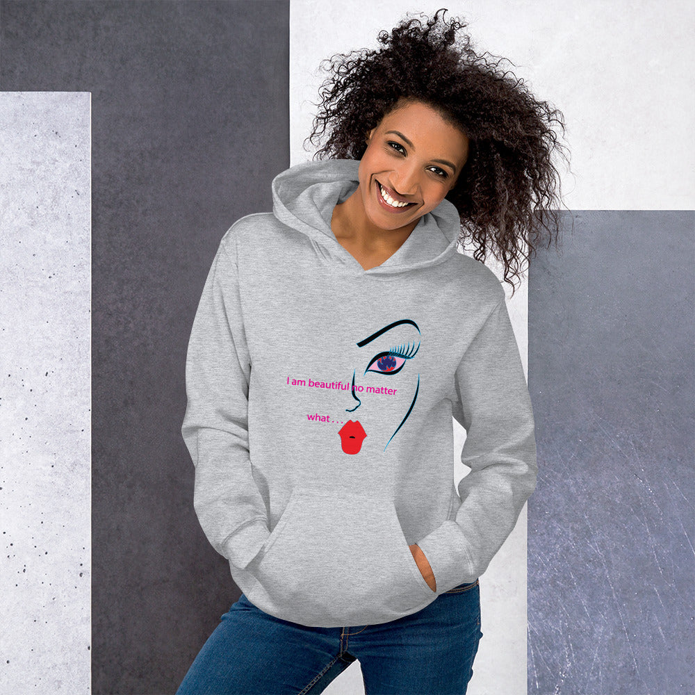 Casual wear with an eye-catching visual and empowering words "I am beautiful no matter what..."