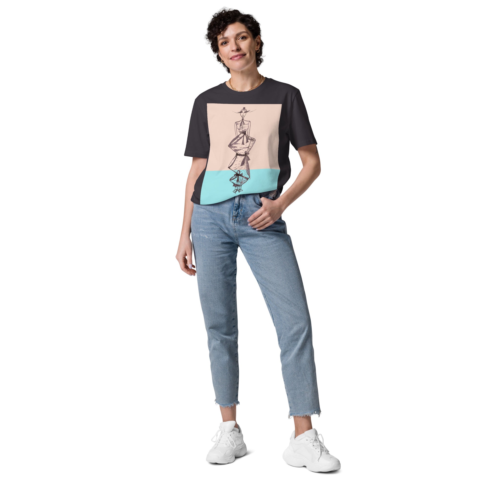 Artistic black T-shirt featuring an original Apparelhue figure illustration