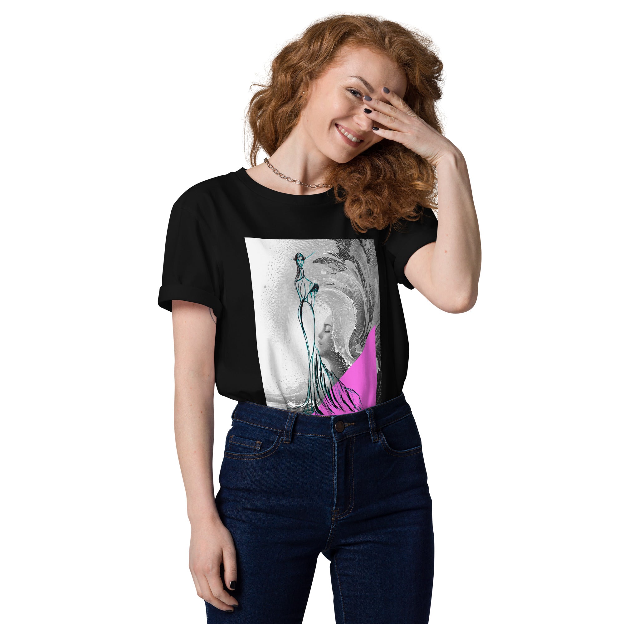 Abstract wave sketch print premium tee