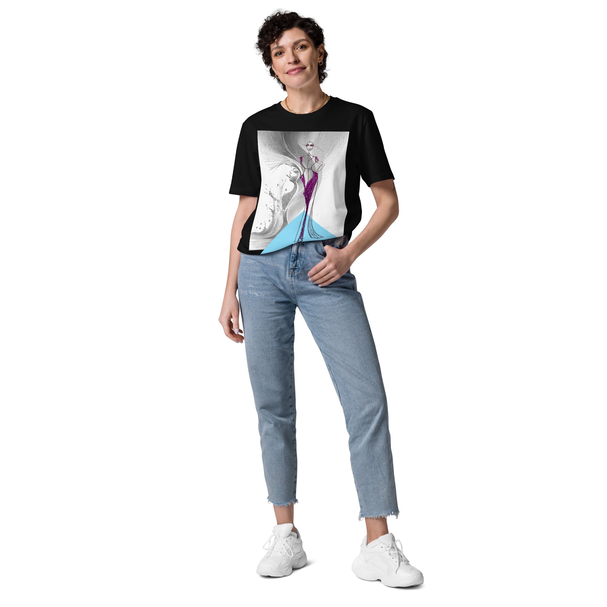 abstract magenta figure t-shirt minimalist art style