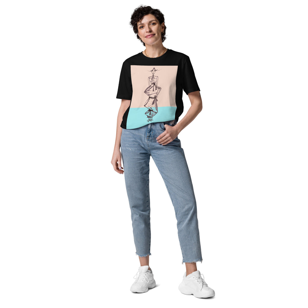Statement organic cotton T-shirt featuring colourful contemporary artwork
