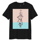 Art-inspired black organic cotton T-shirt designed with an expressive suspended figure