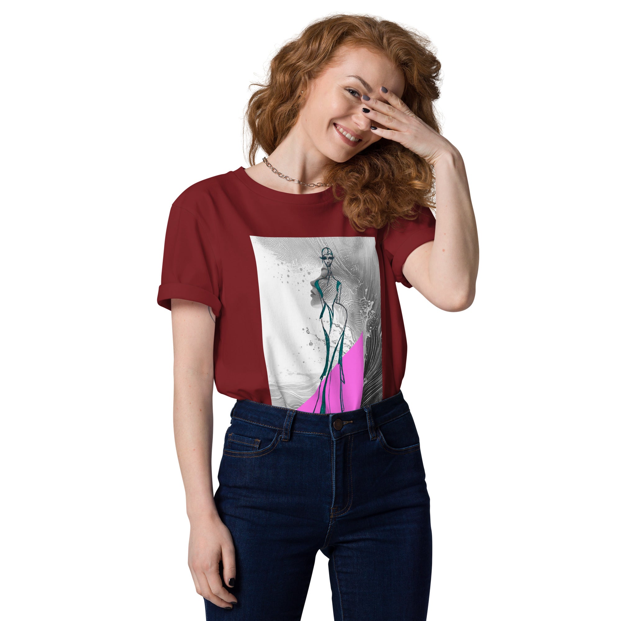 modern fashion tee with elongated abstract human figure