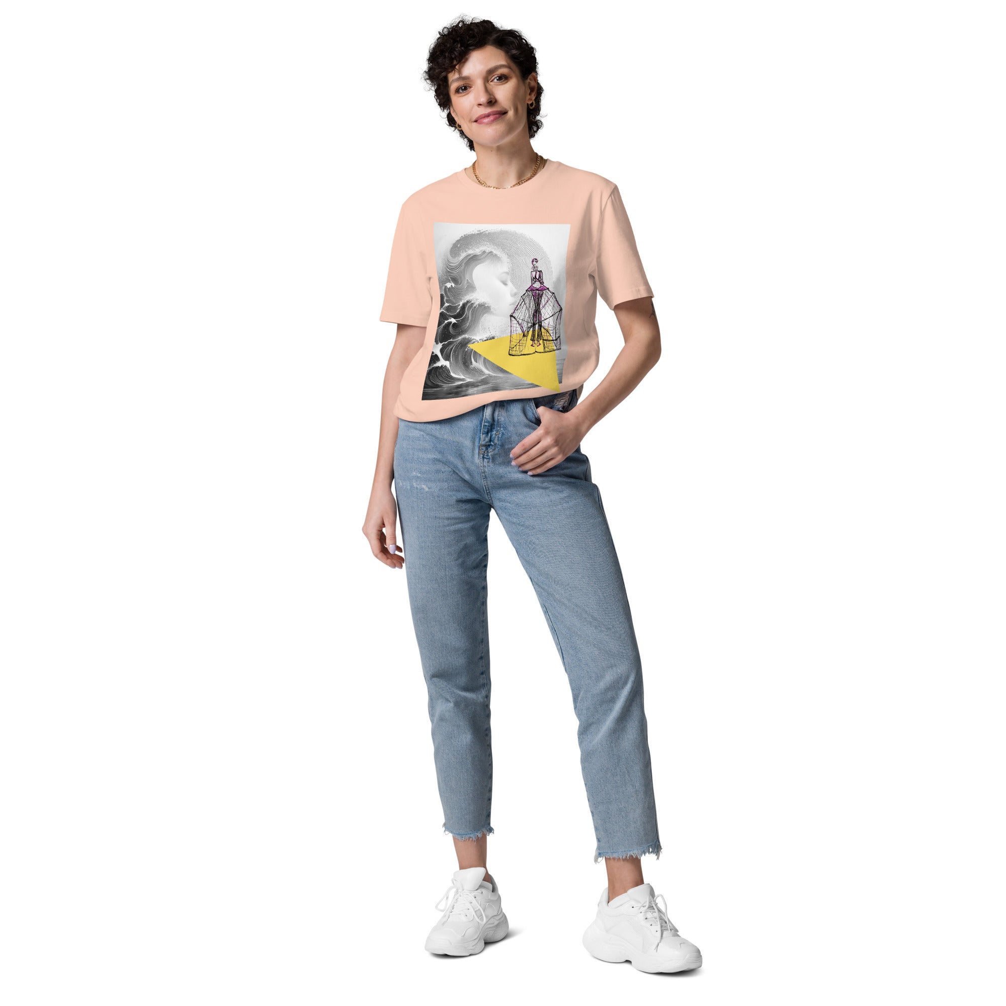 Artistic sketch style t-shirt close-up
