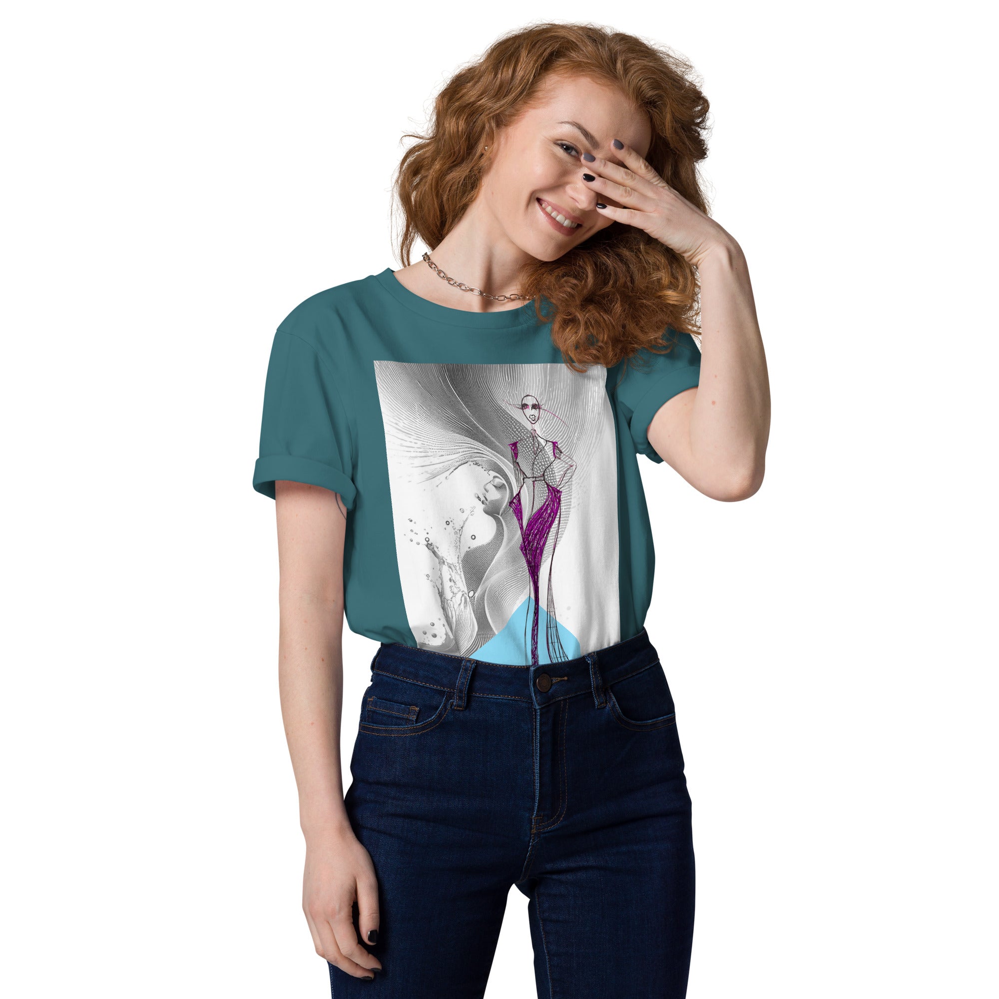fashion forward tee abstract magenta line art