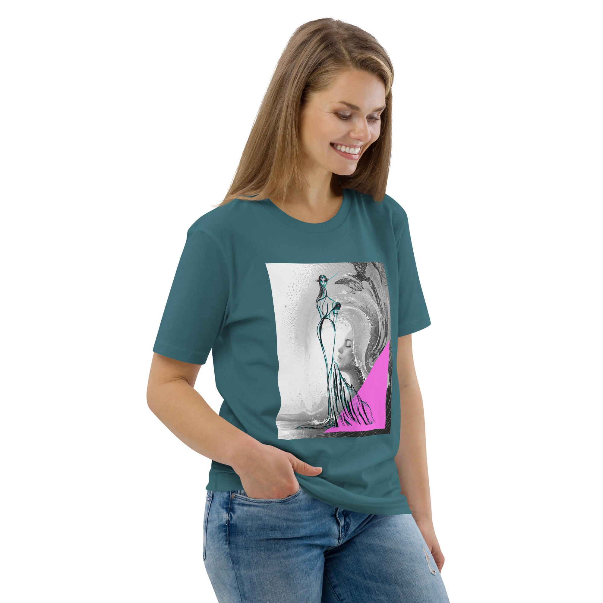 Artistic ocean-inspired streetwear t-shirt