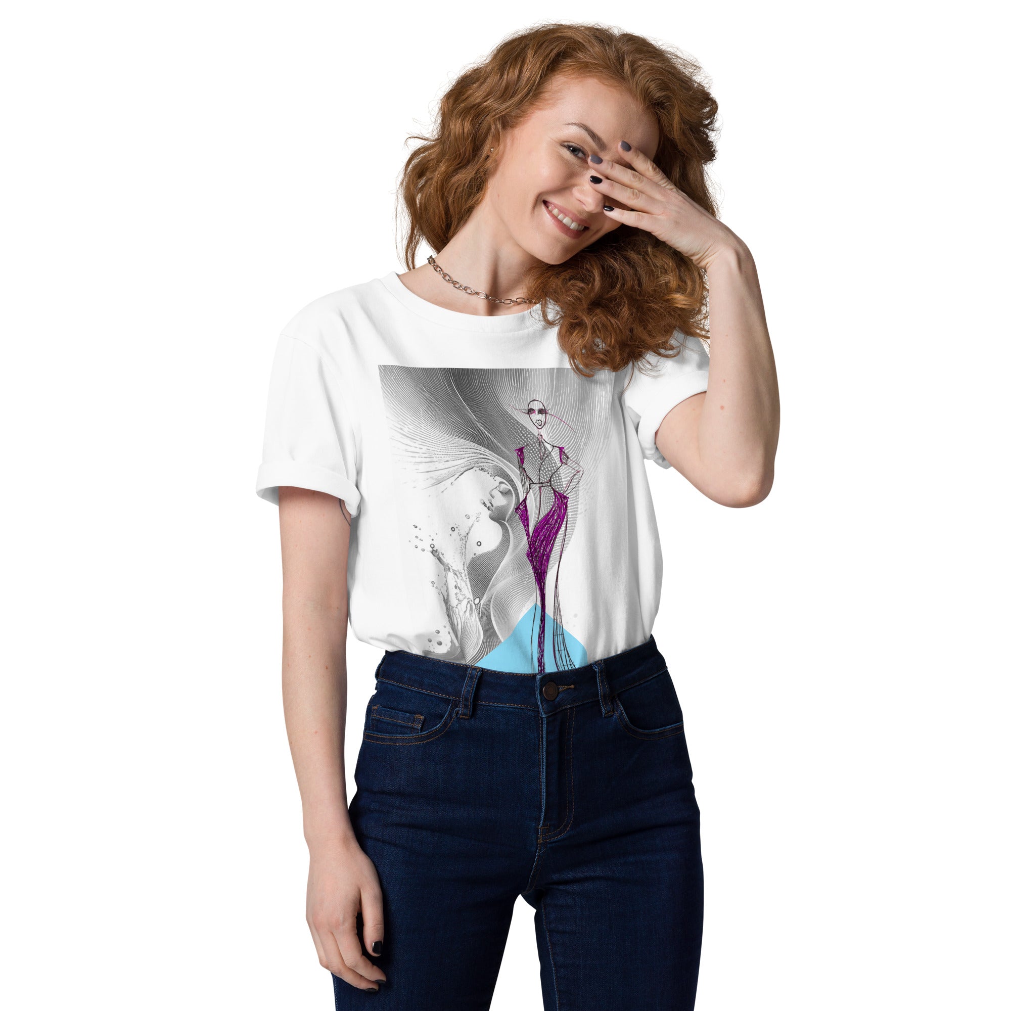 unique abstract fashion tee magenta line drawing