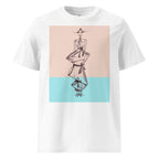Apparelhue Between Worlds wearable artwork T-shirt in white with turquoise and blush