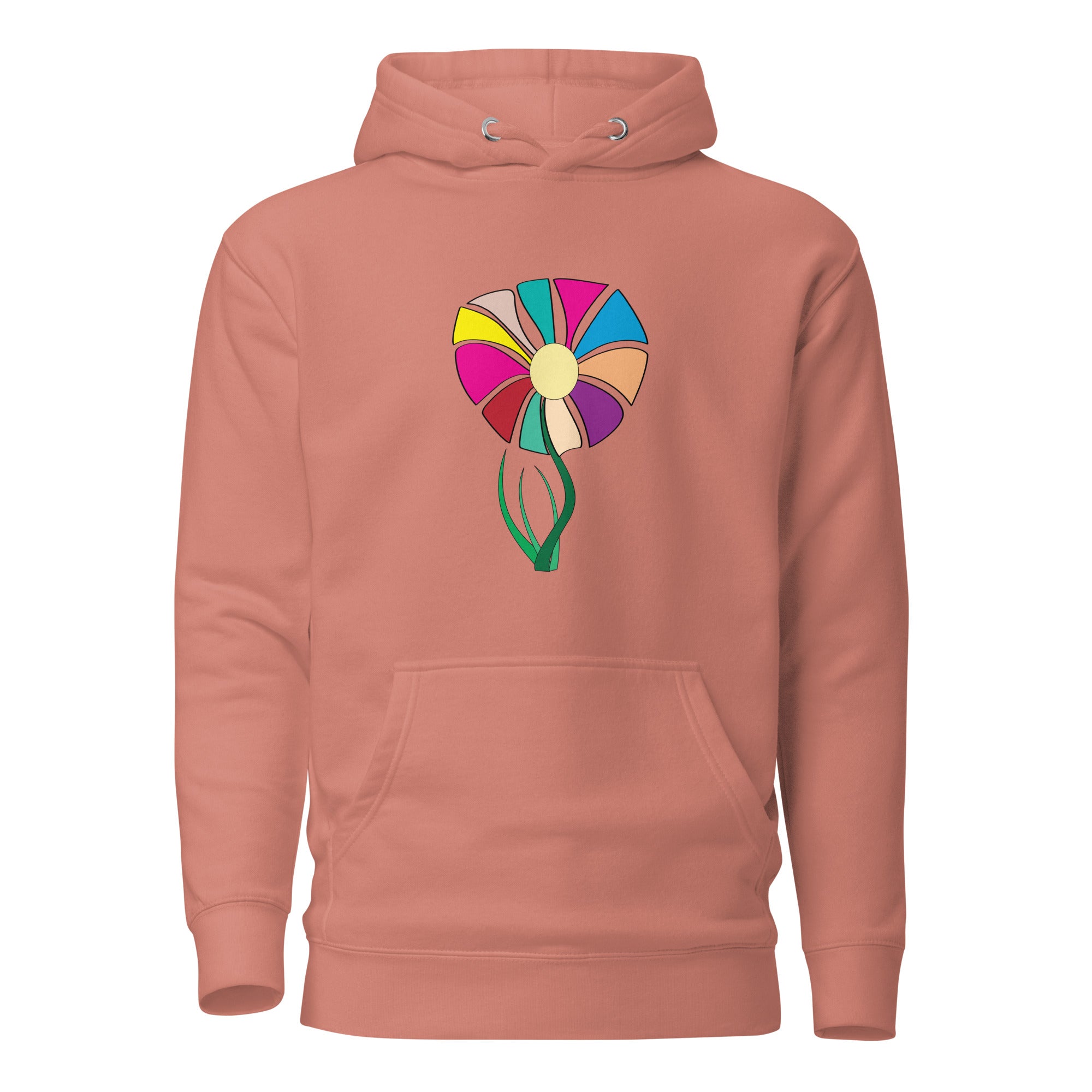 
A hoodie with a colorful floral print graphic on the front

