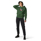  Chic green hoodie with a colorful floral print graphic on the front, featuring a hood with matching drawstrings.
