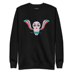 Black sweatshirt with a graphic print of an owl on the front.