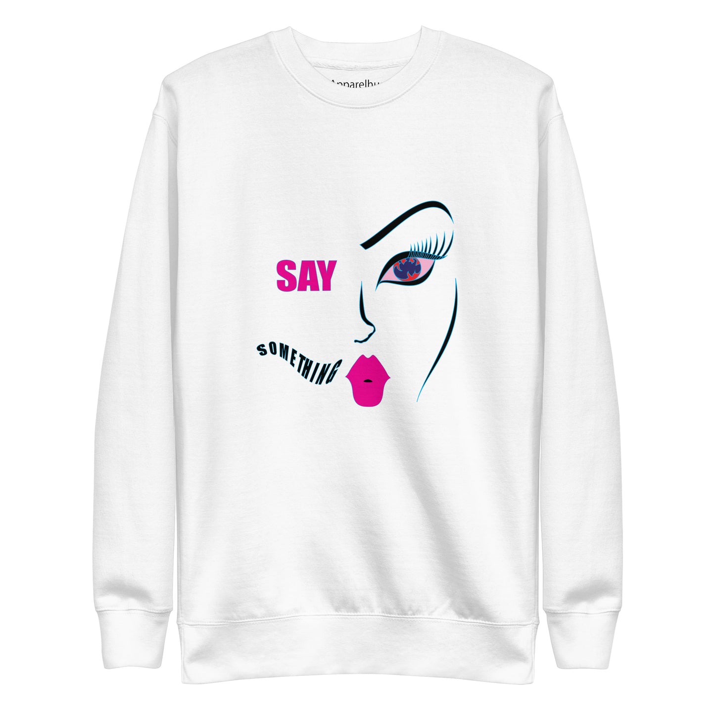 Say Something, Trendy Graphic Sweatshirt, Cozy Artistic Soft Sweatshirt, Face Inspired Design, Fashionable Sweater