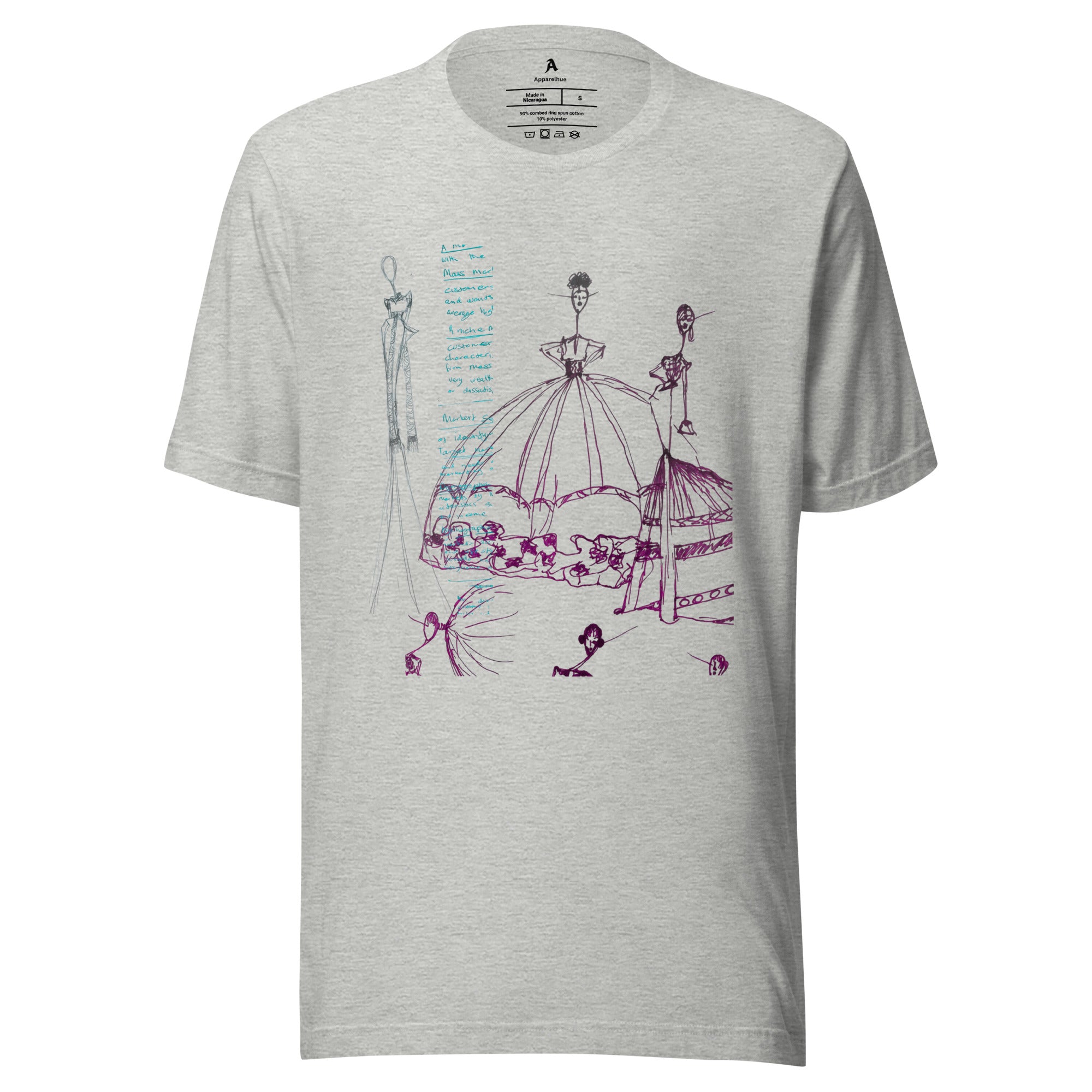 modern art athletic-heather t-shirt with line drawing design