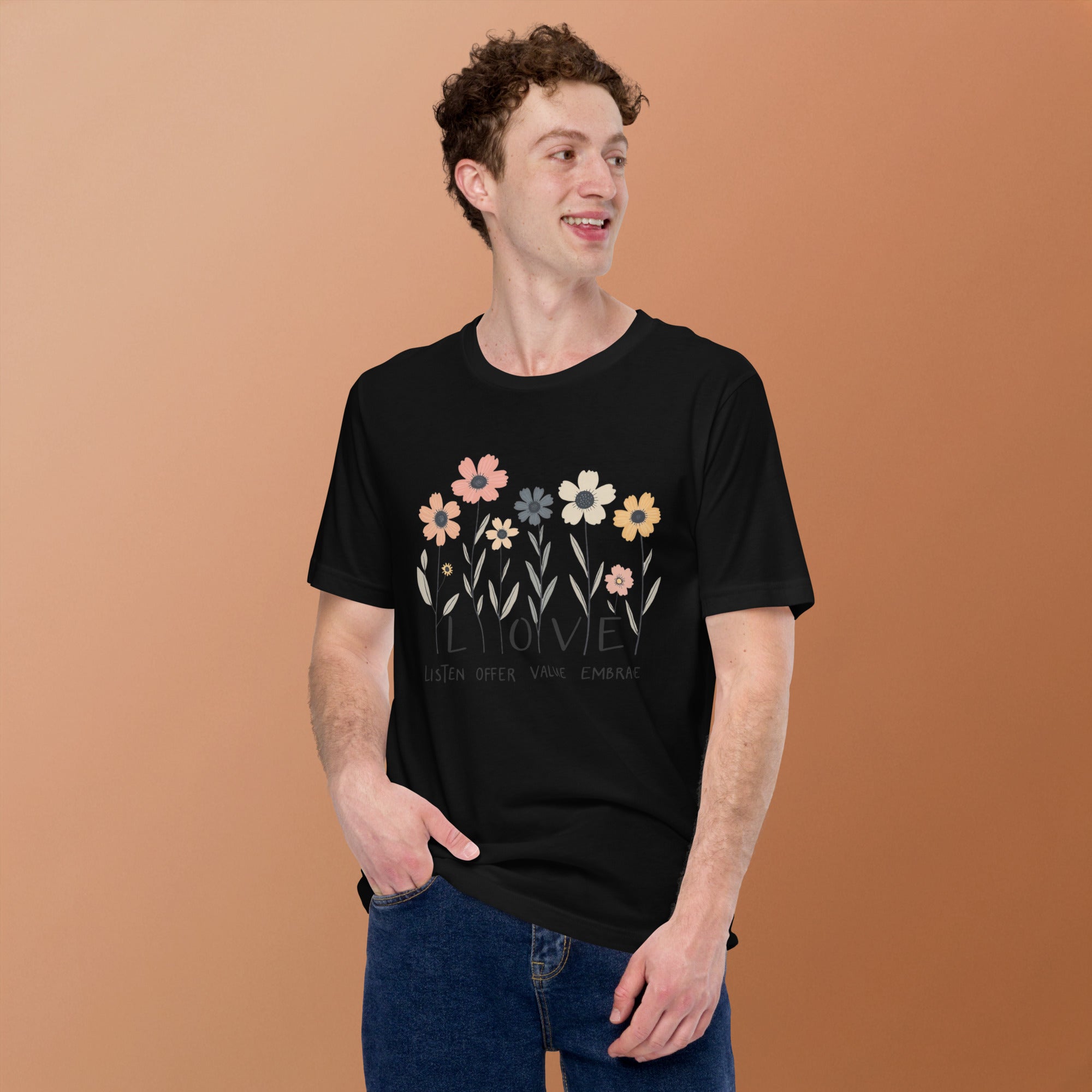 botanical flower illustration t shirt soft colors