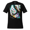 Unisex black T-shirt with a colorful abstract butterfly graphic print on the front.