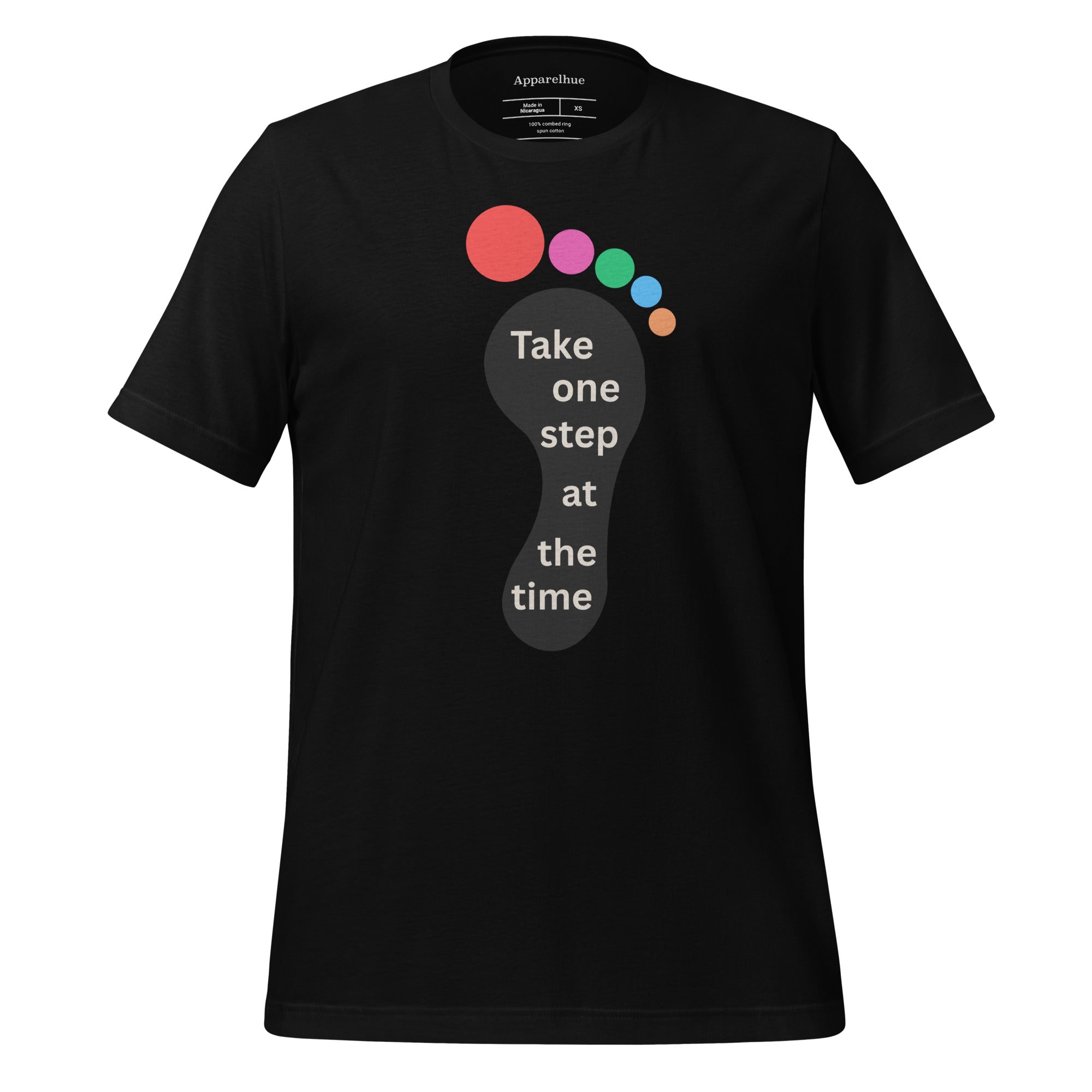 Soft cotton fabric texture detail on Take One Step tee