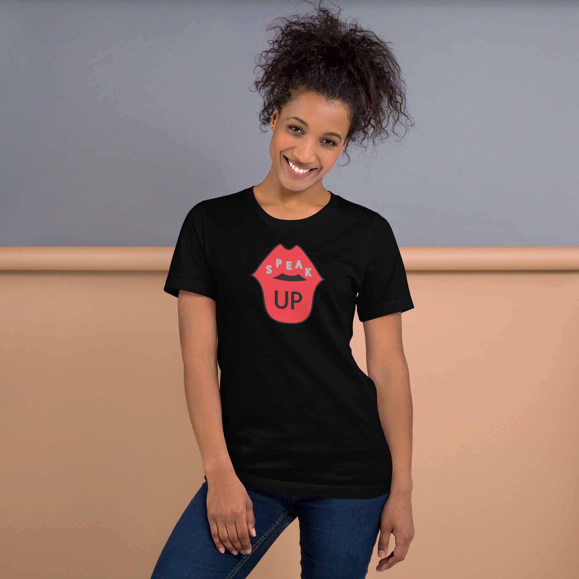 vintage-style 'Speak Up' print t-shirt, perfect for streetwear or comfort