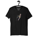 Abstract bird tee hanging on wooden hanger, boho streetwear fashion top