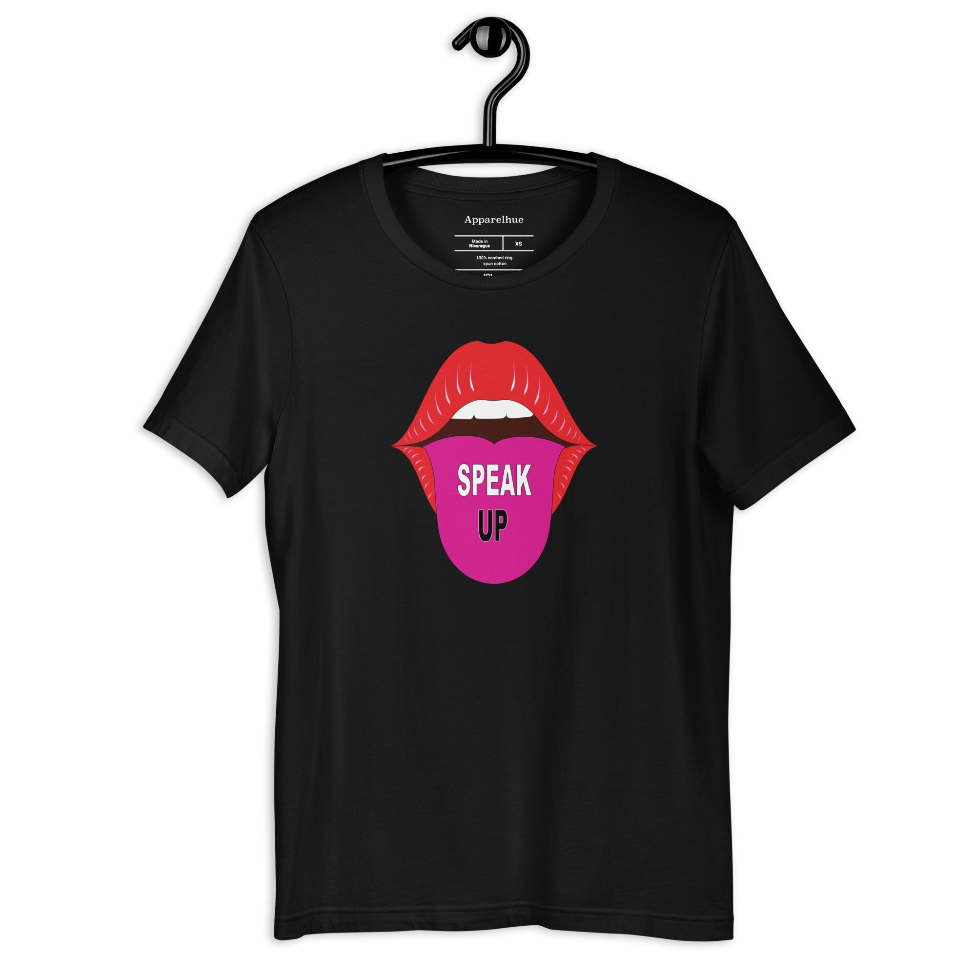 Front view of the Speak Up Tee in white by Apparel Hue Art.