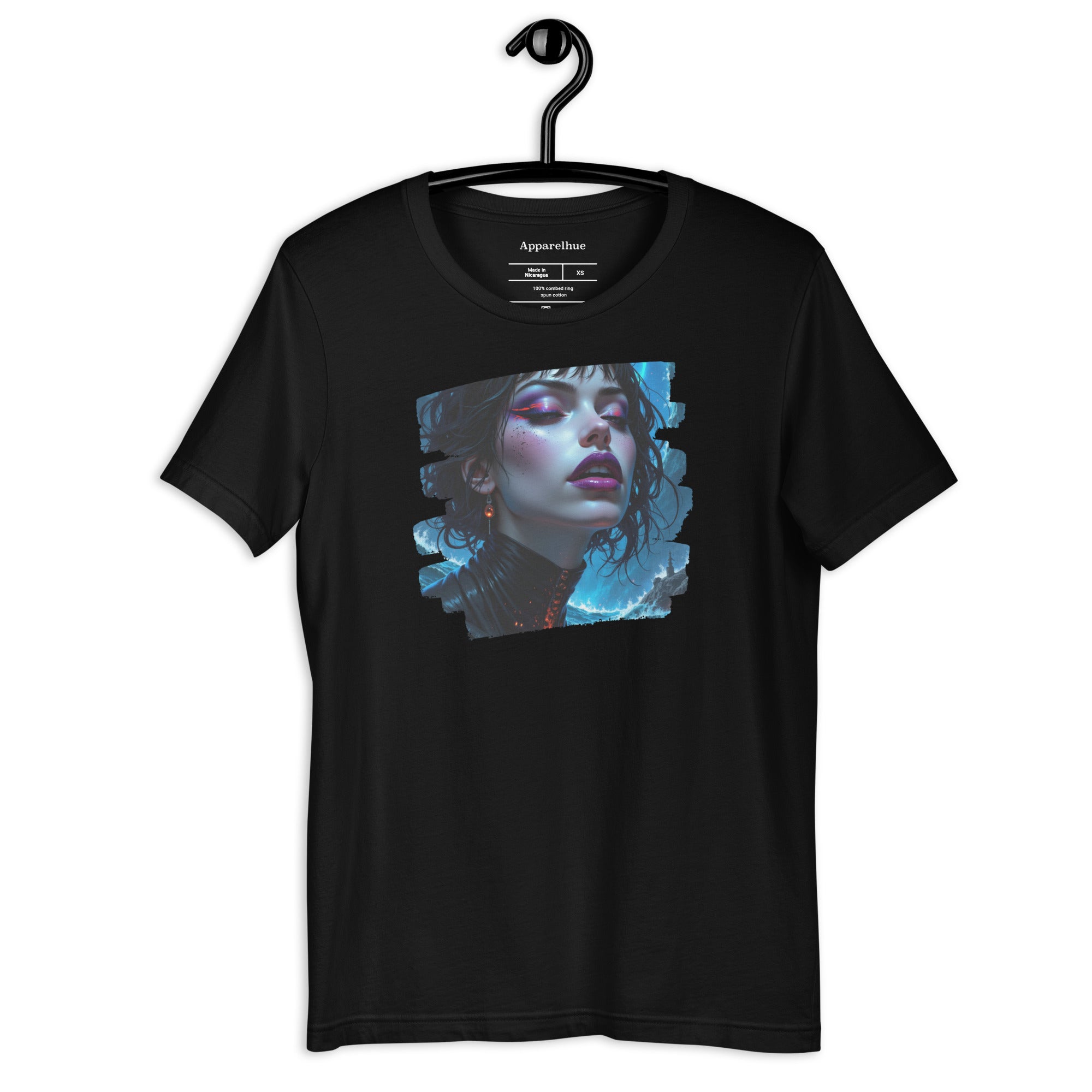 Front view of black Cyberpunk Graphic Tee from Apparel Hue Art