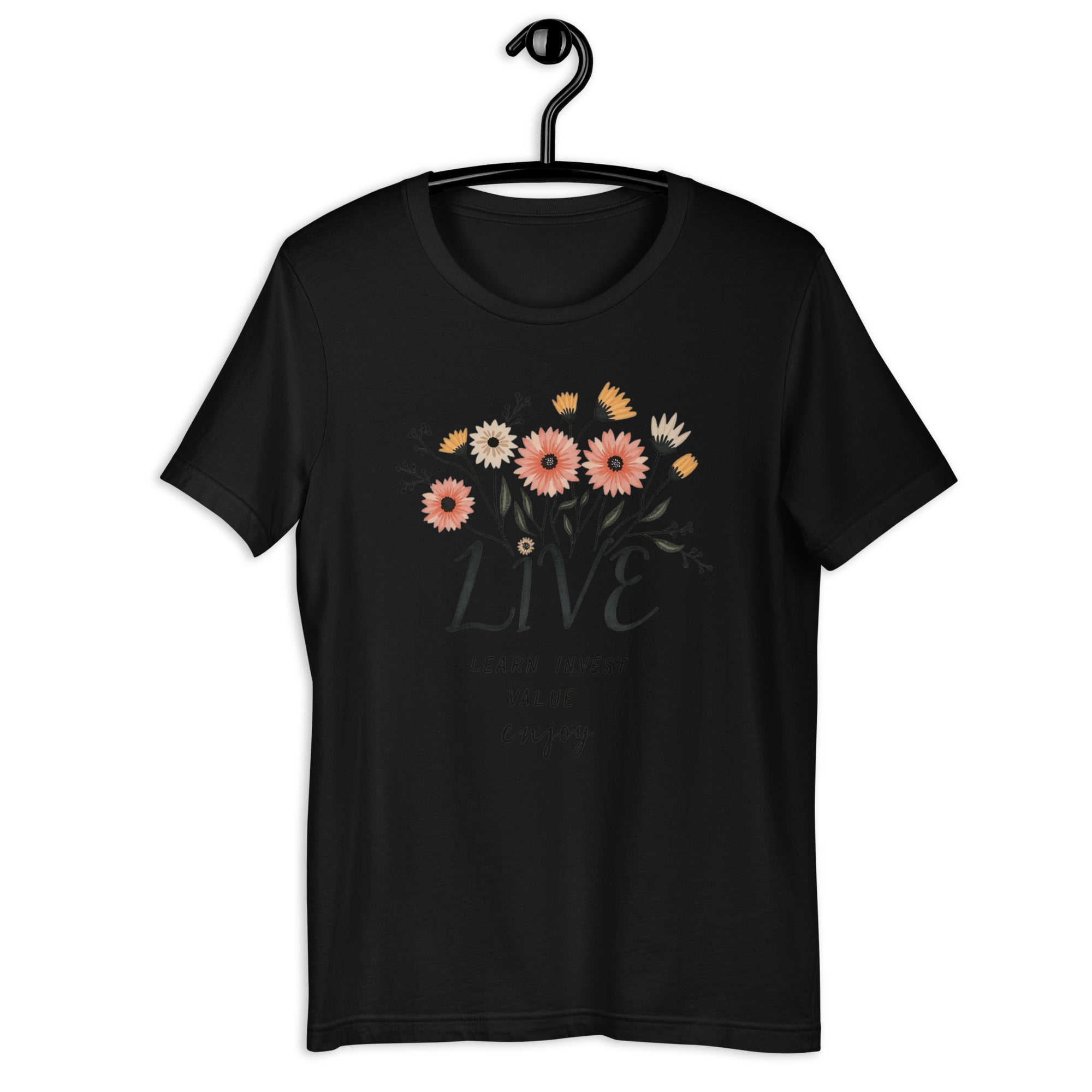 Lifestyle image of LIVE Learn Invest Value Enjoy tee with jeans outfit