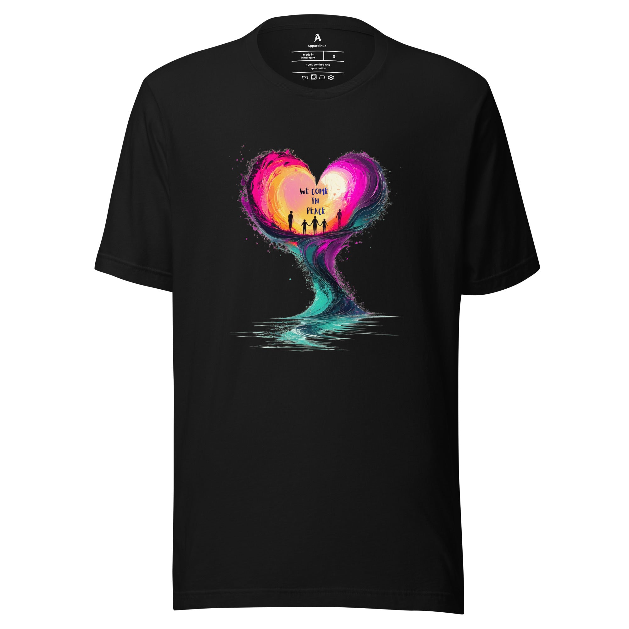 Artistic unity heart graphic t-shirt with colourful paint design