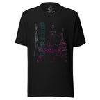 black t-shirt with detailed abstract drawing