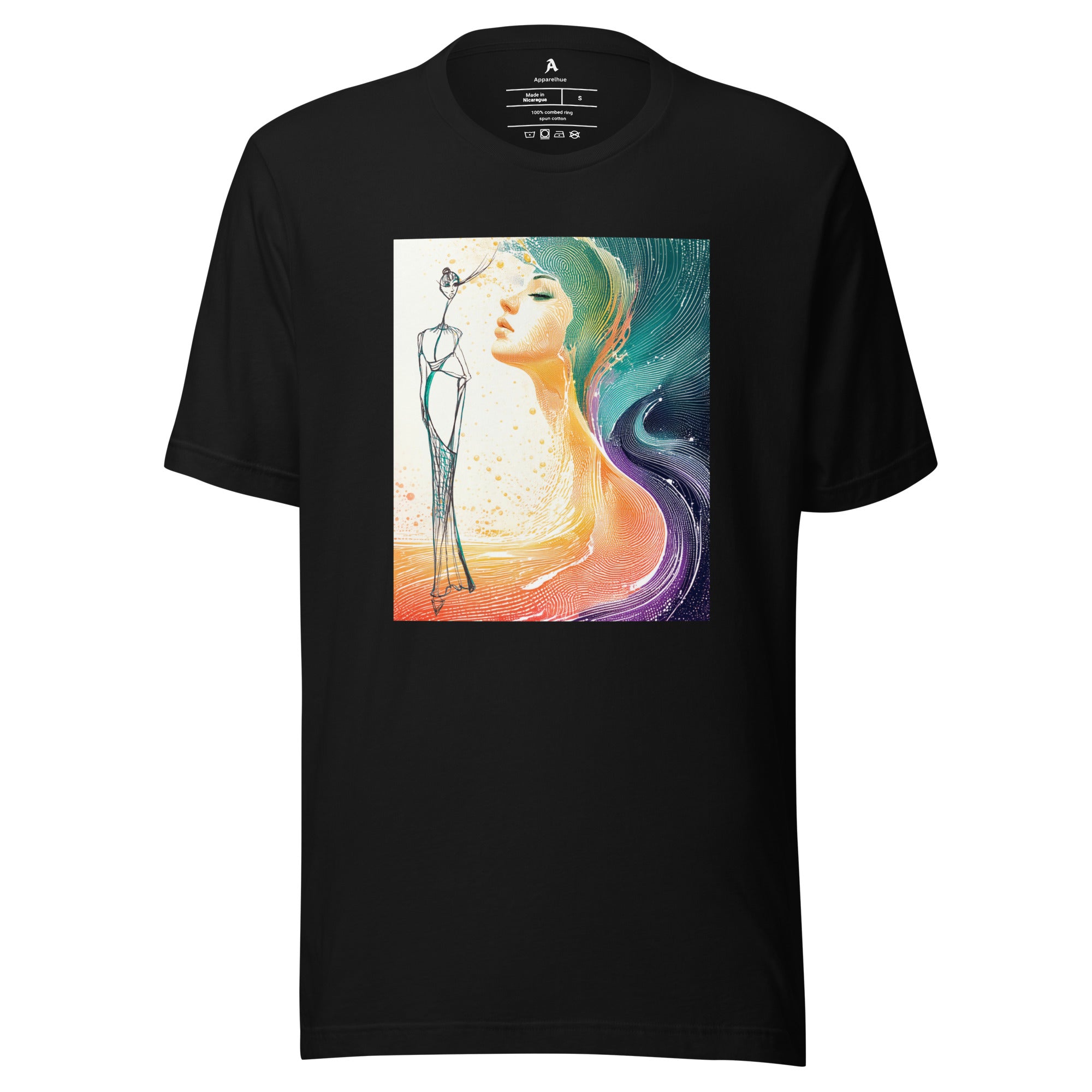Abstract female portrait t-shirt with flowing colours