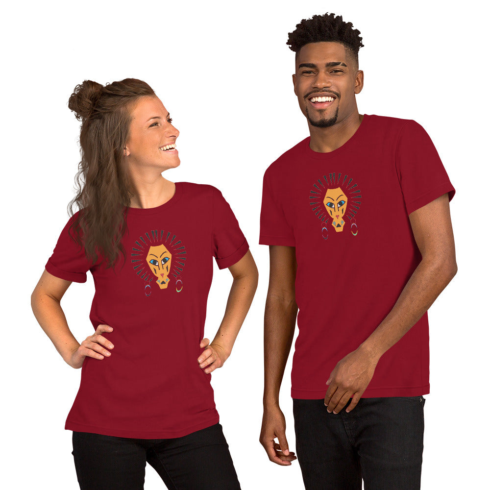 unisex lion graphic tee styled with denim jacket