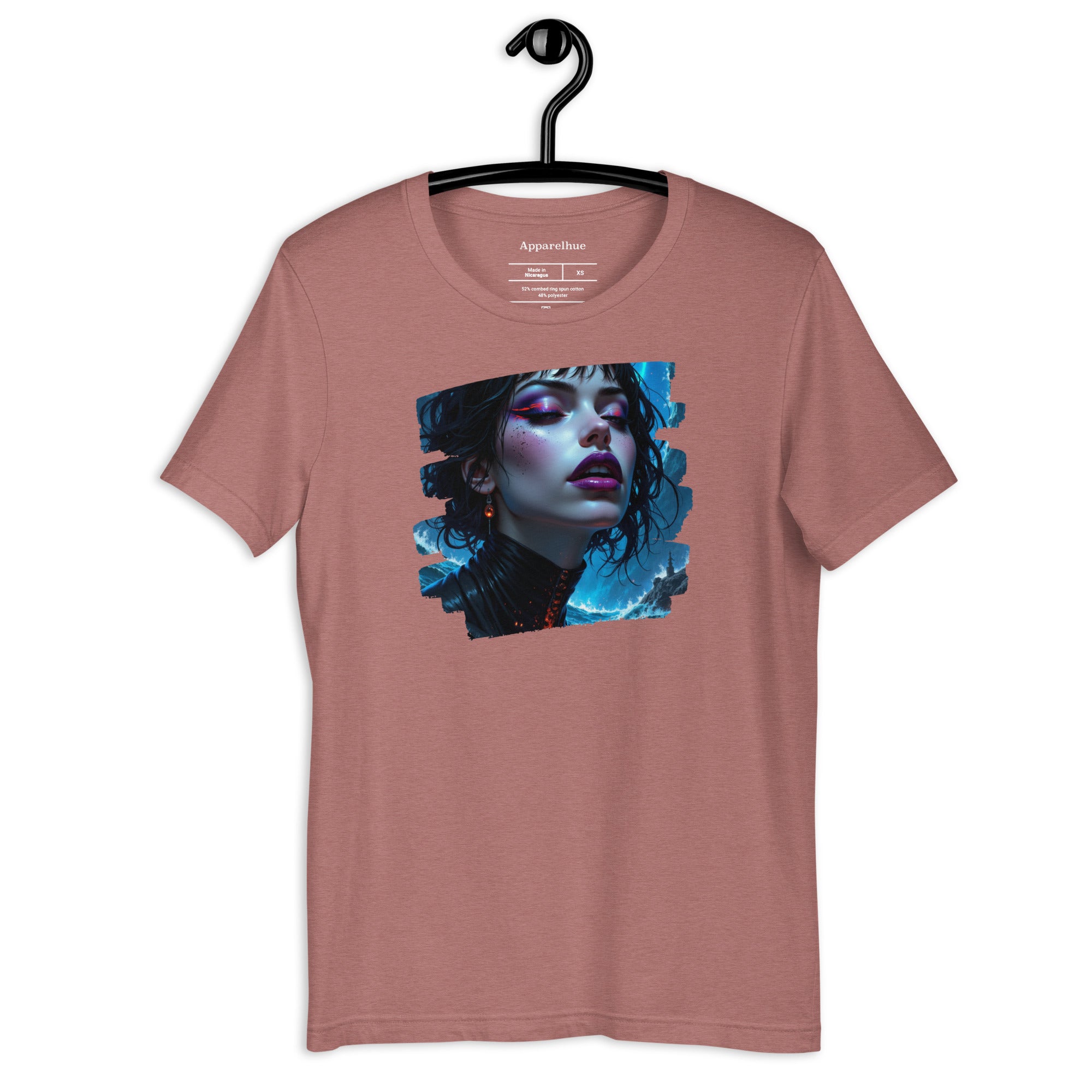 Vibrant ultraviolet reactive print on a black streetwear tee.