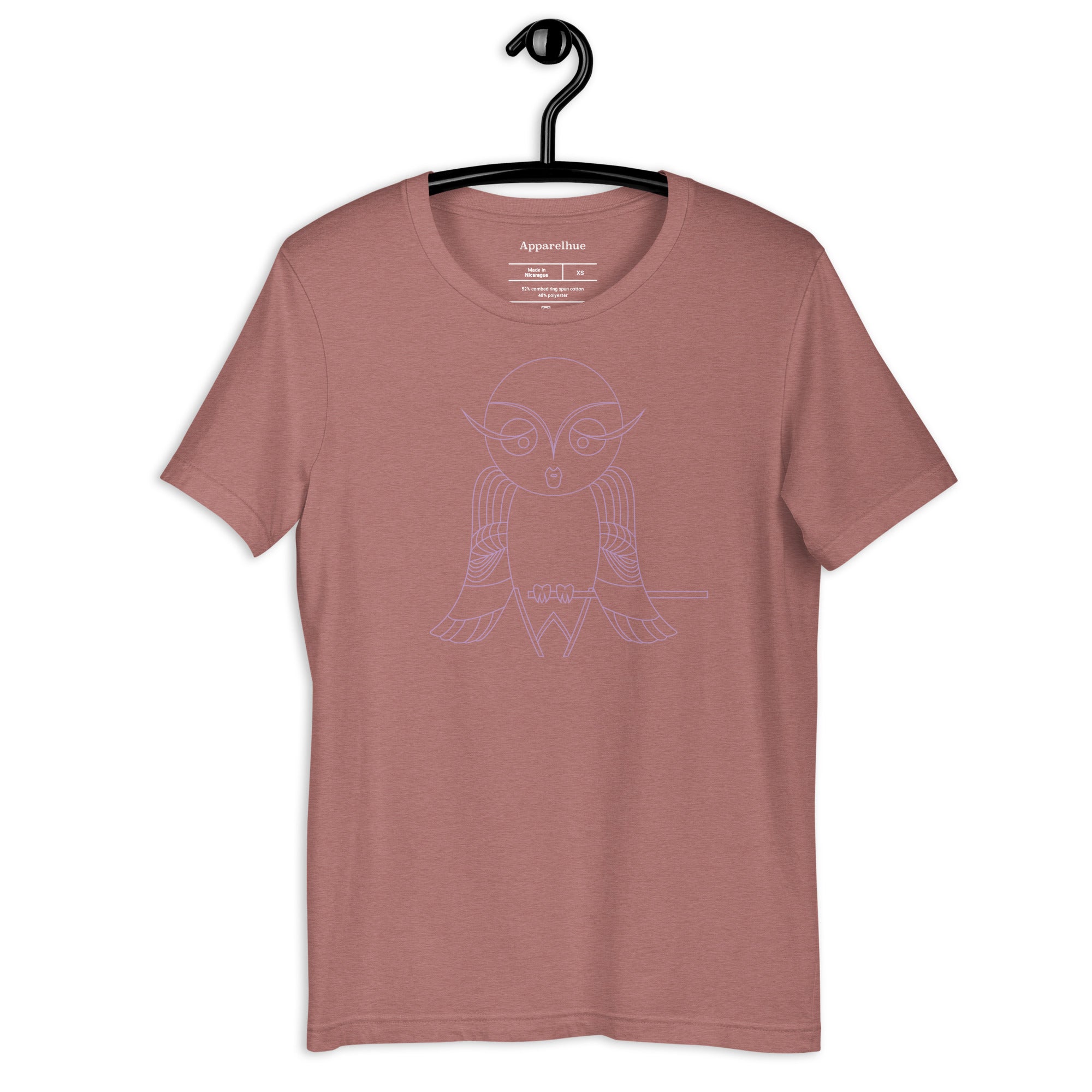unisex purple owl graphic t-shirt.