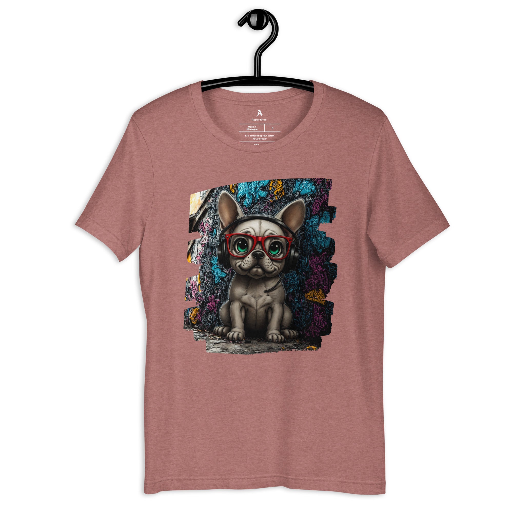 Premium T-shirt showing a French Bulldog illustration surrounded by wild blooms.
