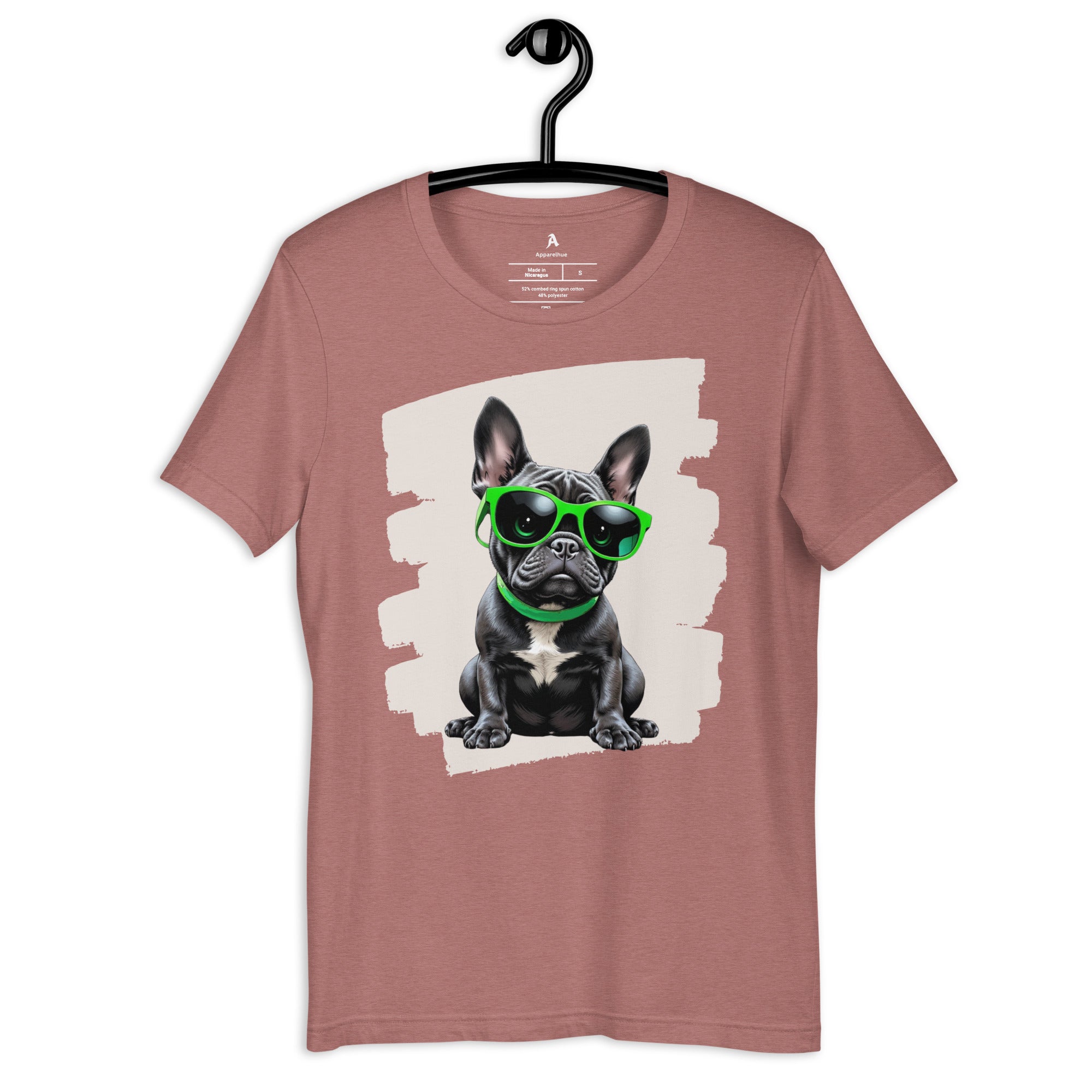 Apparelhue exclusive black Frenchie dog graphic with neon green highlights.