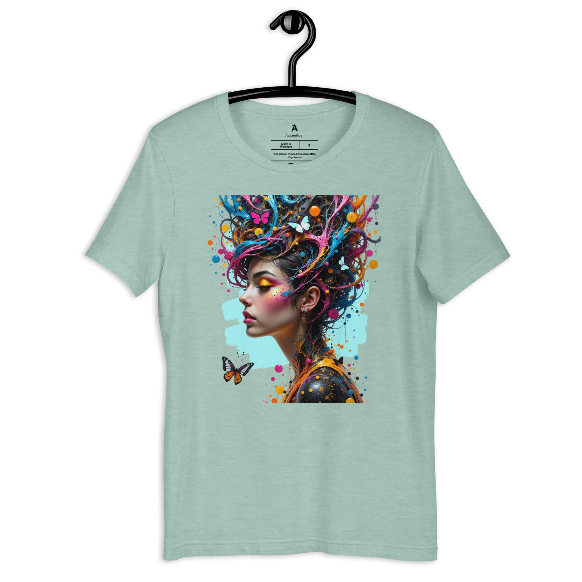 Person wearing an Apparelhue artistic tee in a modern art gallery.