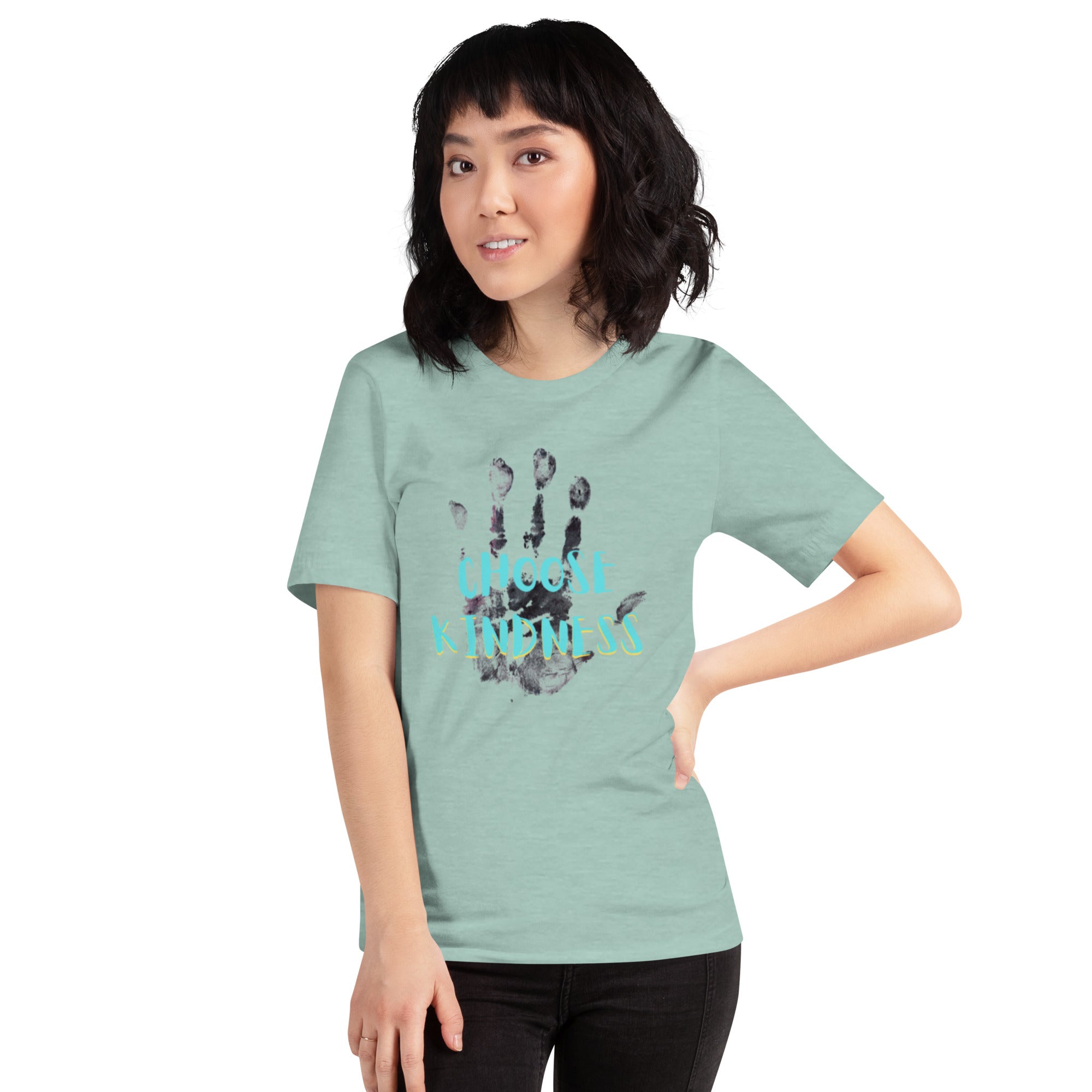 Product mockupMinimalist kindness slogan graphic tee