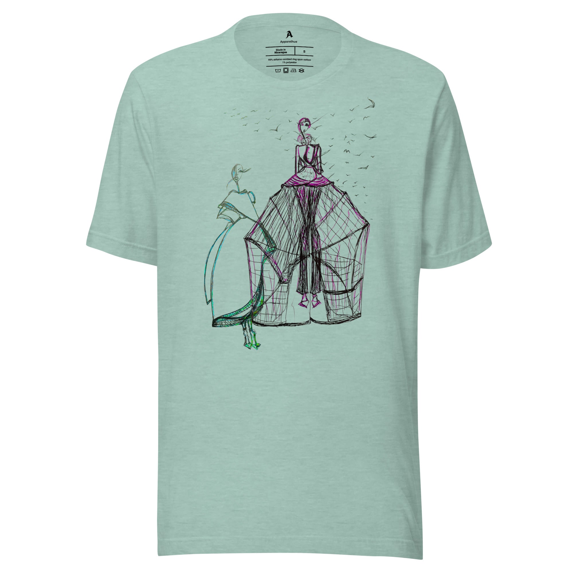 detailed line art t shirt close up