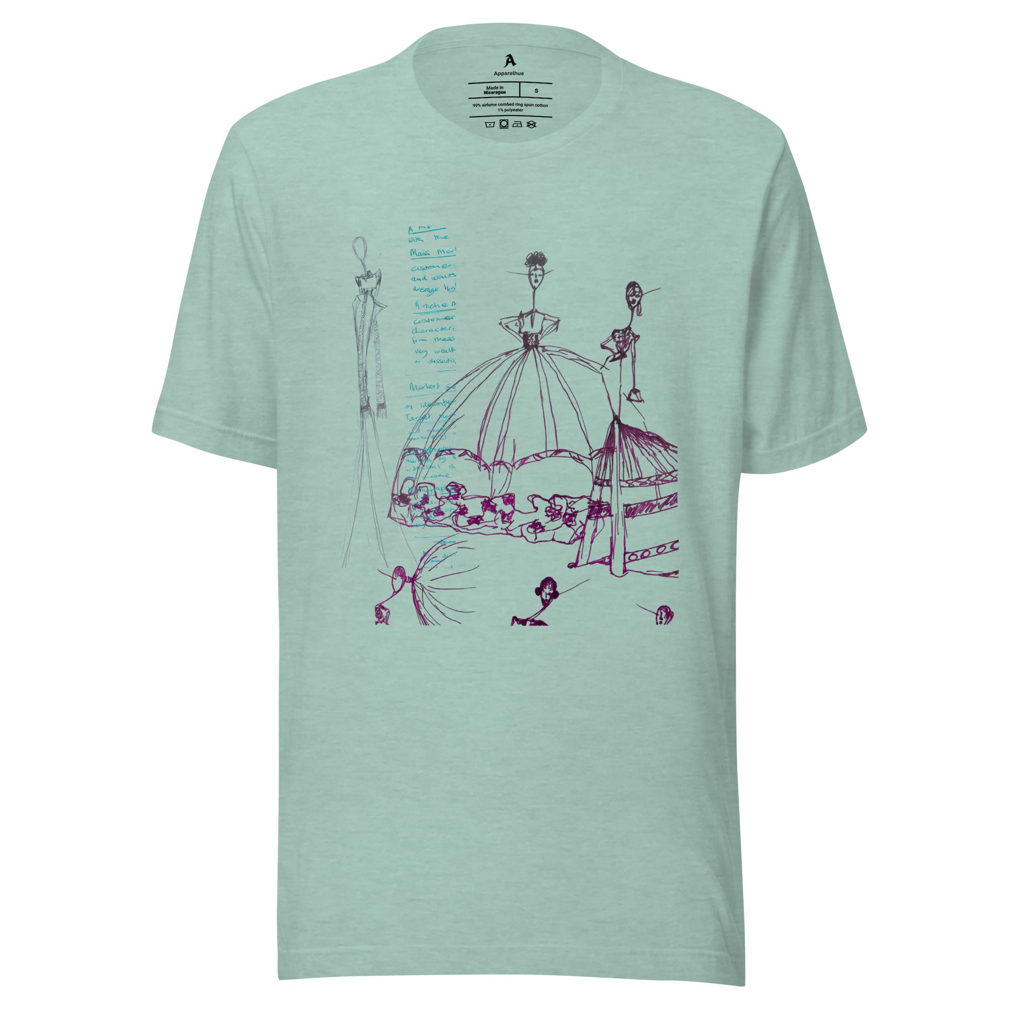 aesthetic prism-dusty-blue graphic tee with artistic figures