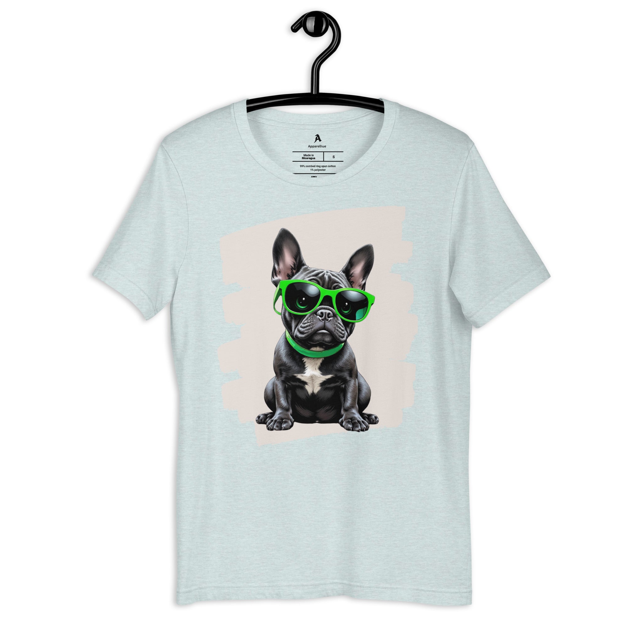 Close-up of a French Bulldog pop art illustration with sharp neon colours.
