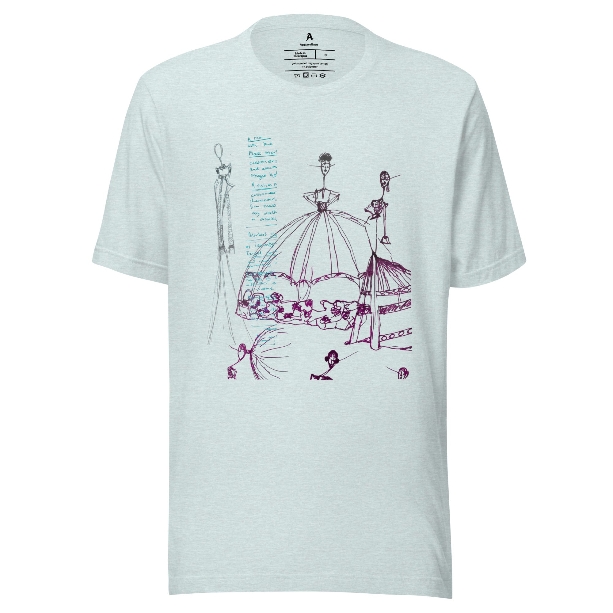 elegant ice-bluet-shirt with minimalist female drawing