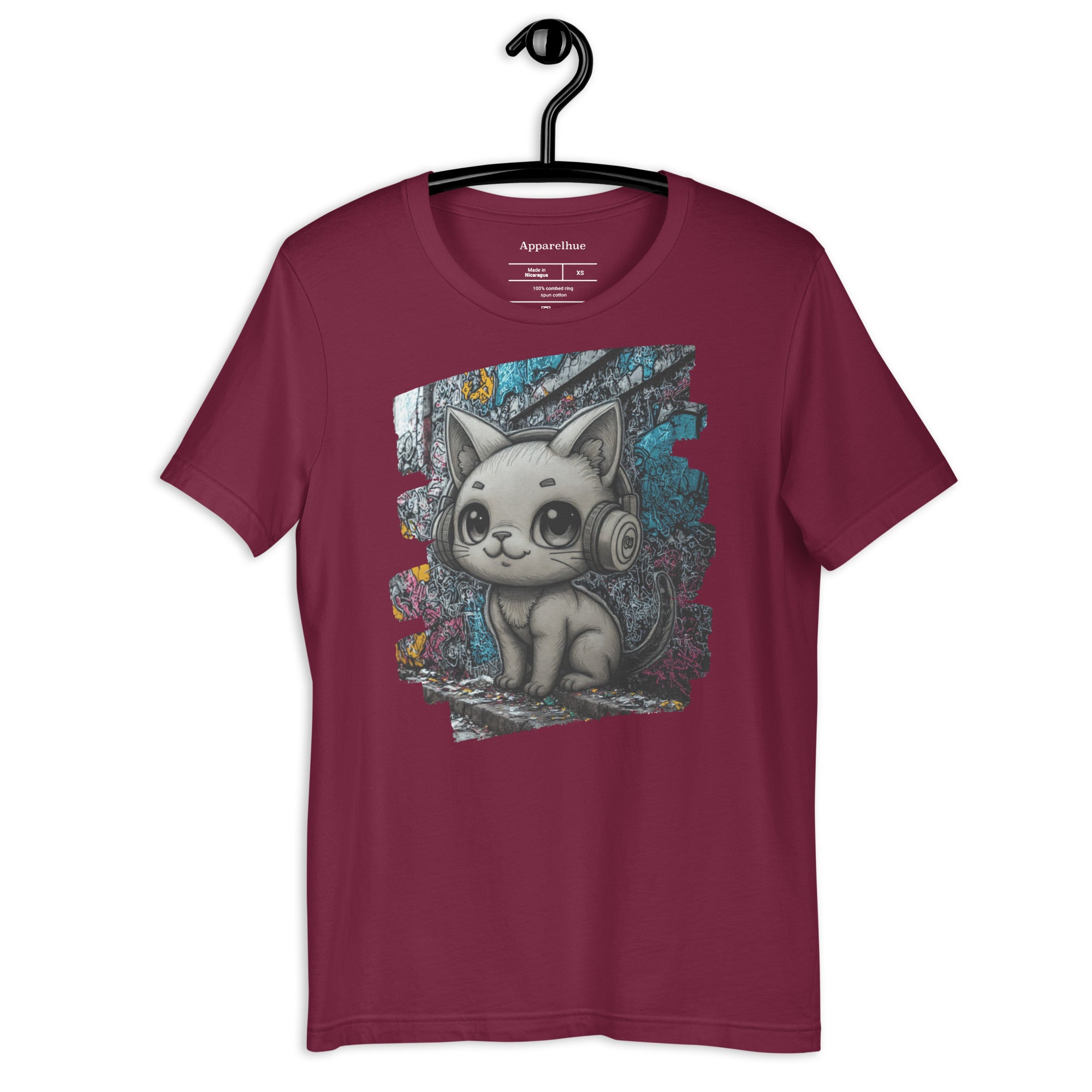 urban art cat graphic tee maroon