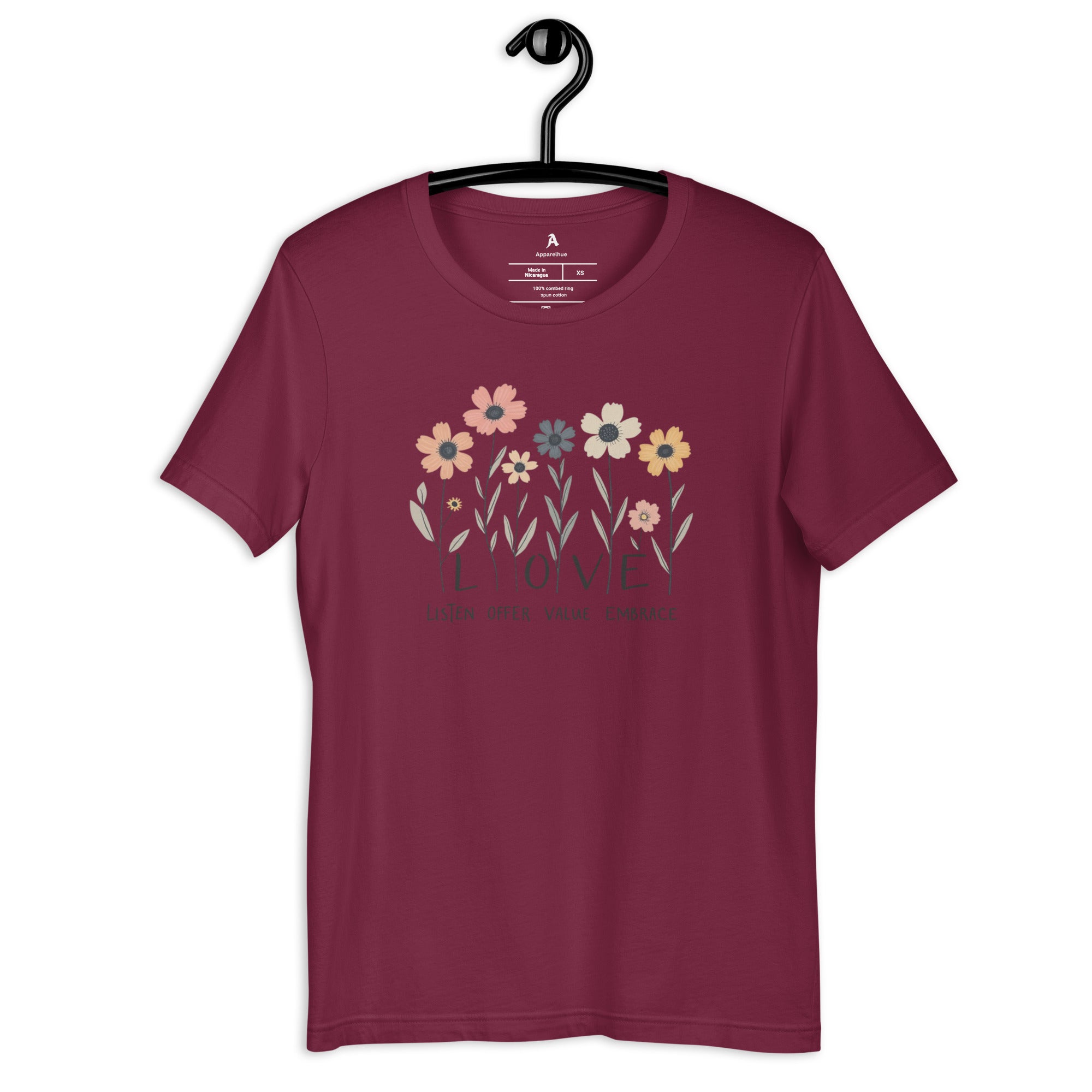 botanical floral print t shirt black background