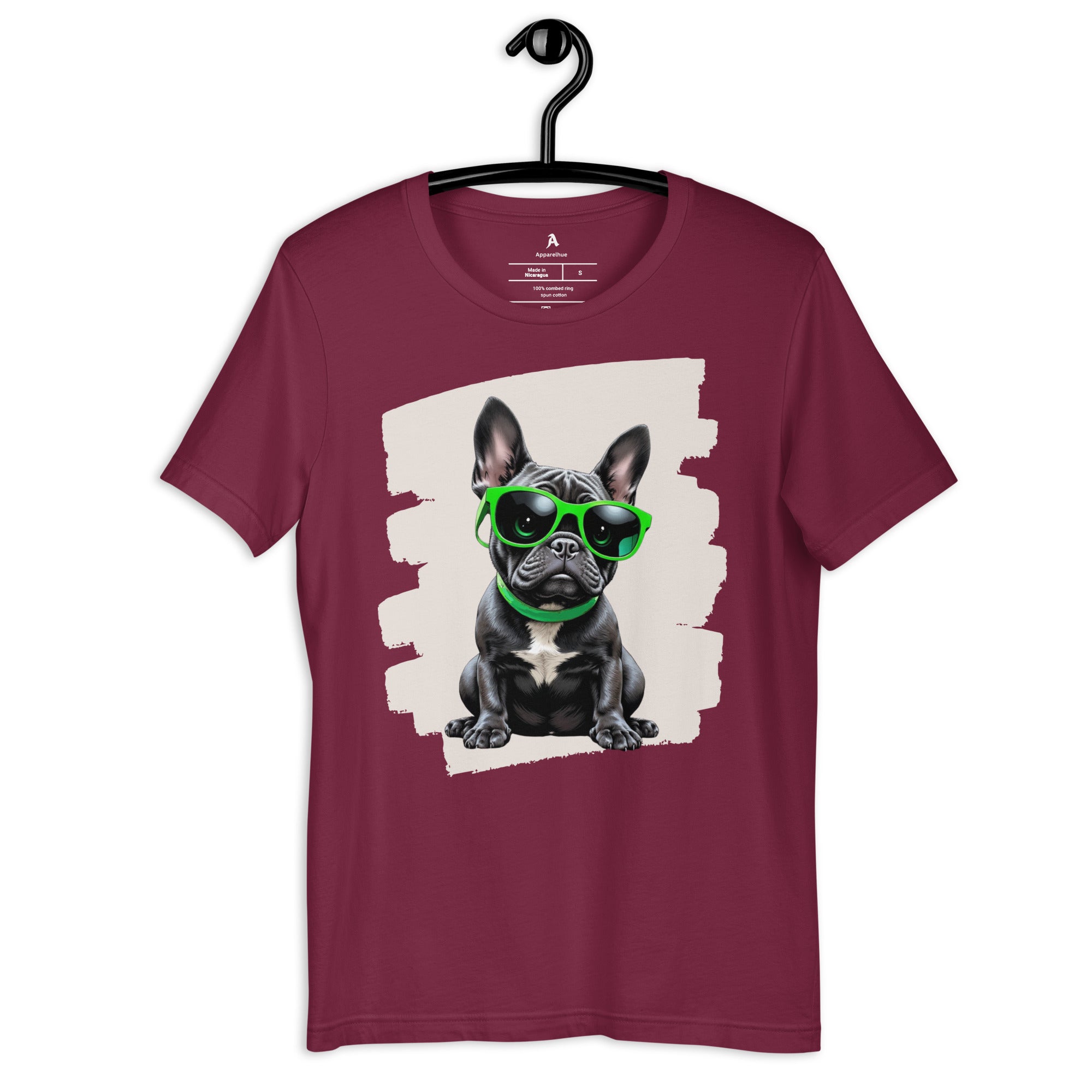 Minimalist grey background with high-contrast French Bulldog pop art print.