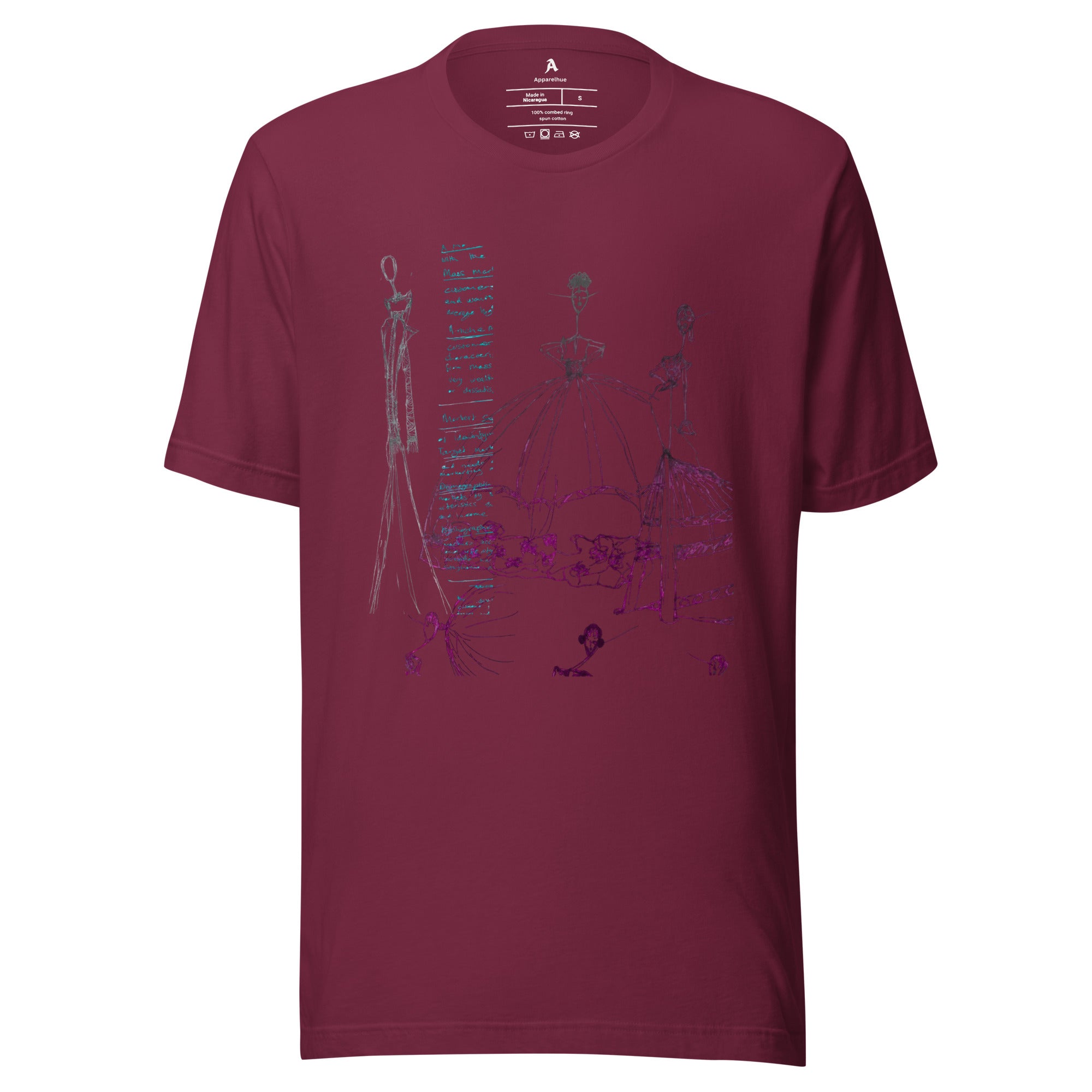 maroon fashion tee with modern artistic print