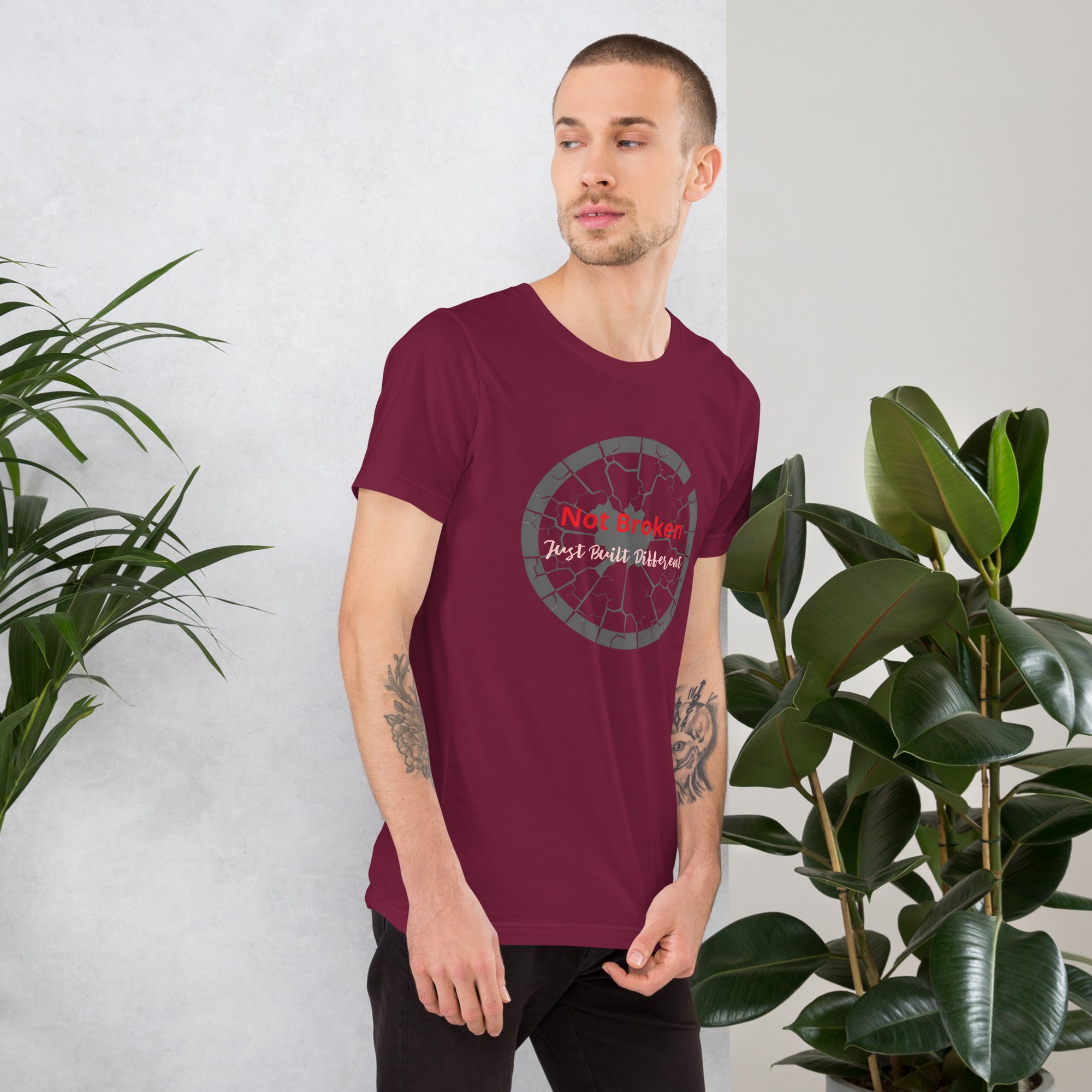 Not Broken Empowerment T-shirt styled with denim for a modern casual mental health awareness outfit.