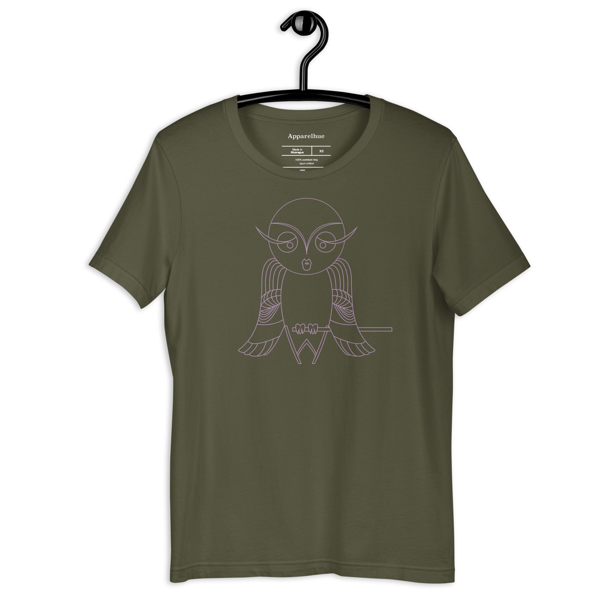 Minimalist owl drawing t-shirt style with denim jeans.