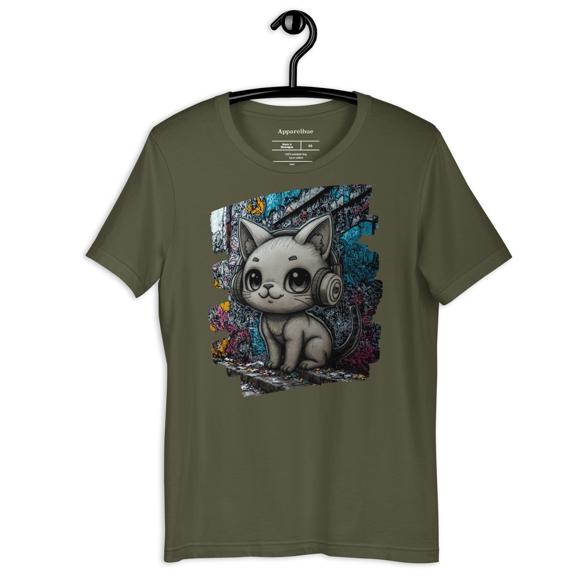 creative cat headphones printed t-shirt